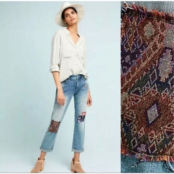 Anthropologie Pilcro Patchwork Slim Boyfriend Jeans 27 - Picture 1 of 8